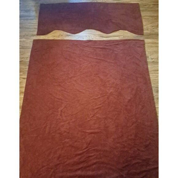Rust Microfiber Curtain Valance Set Linden Street Reddish Brown Scalloped - Picture 2 of 7